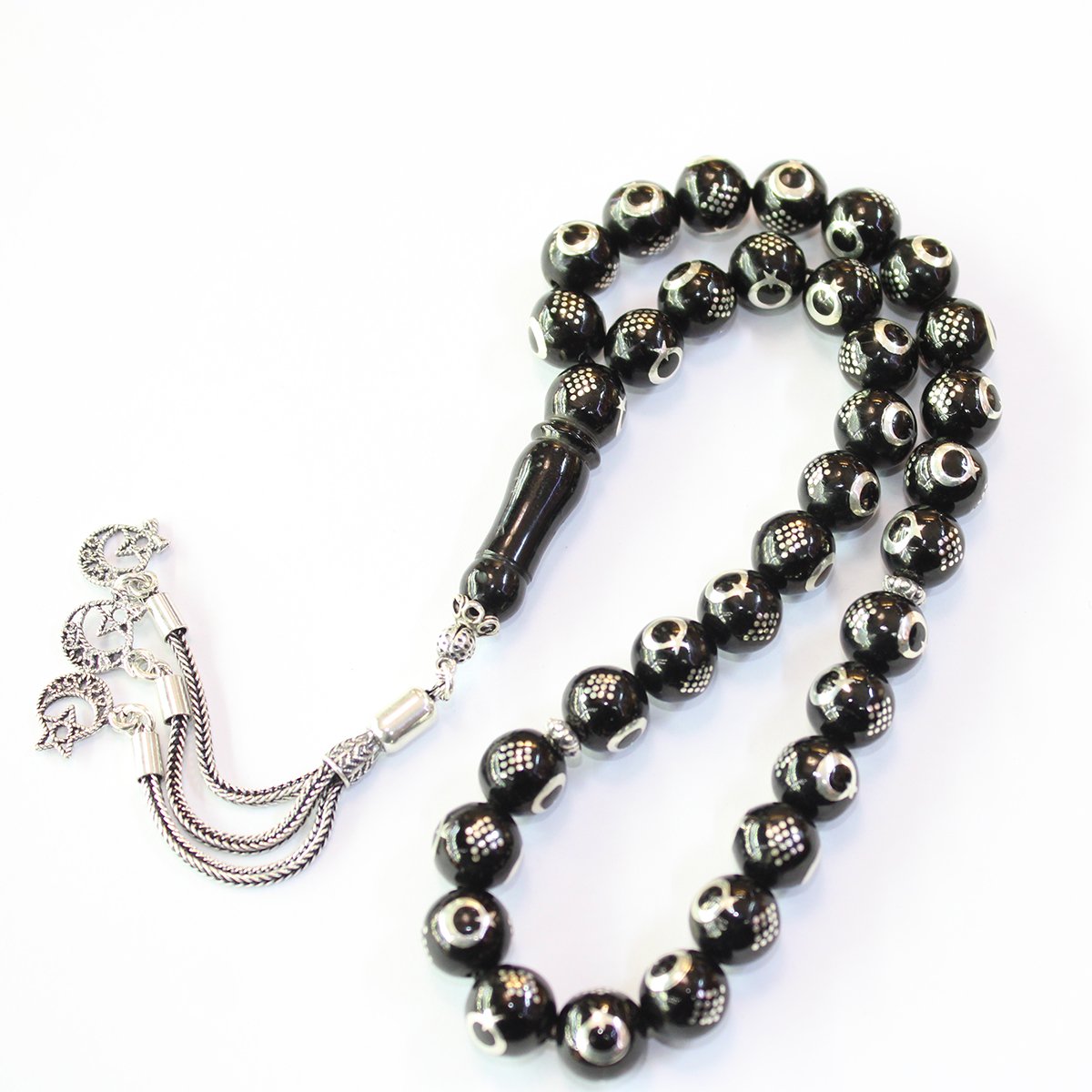 Ay Yıldız İşlemeli Oltu Taşı Tespih 10 (mm)