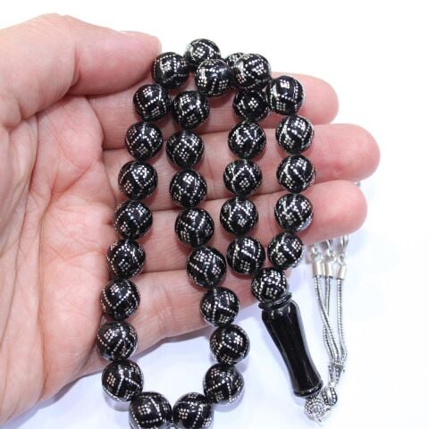 Perde Baklava İşlemeli Oltu Taşı Tespih 11 (mm)