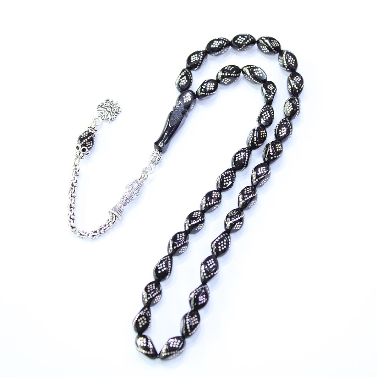 Nar Tanesi Model İşlemeli Oltu Taşı Tespih 7*10 (mm)