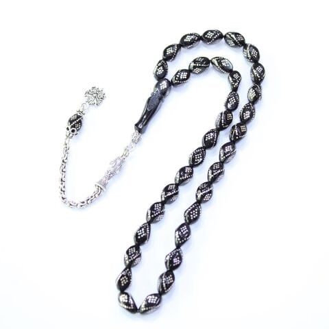 Nar Tanesi Model İşlemeli Oltu Taşı Tespih 7*10 (mm)