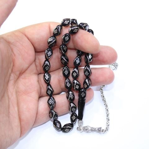 Nar Tanesi Model İşlemeli Oltu Taşı Tespih 7*10 (mm)