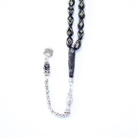 Nar Tanesi Model İşlemeli Oltu Taşı Tespih 7*10 (mm)