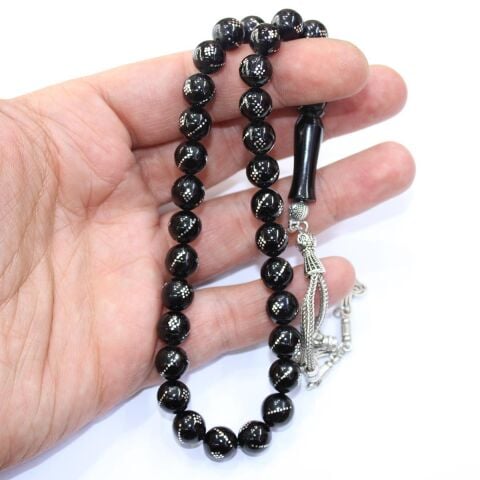 Burgu Baklava İşlemeli Küre Oltu Taşı 9 (mm)