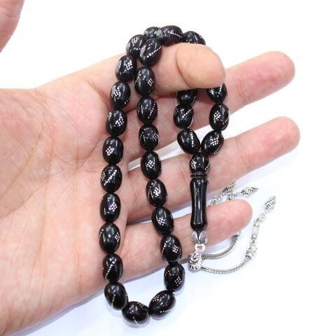 Burgu Baklava İşlemeli Beyzi Oltu Taşı 8,5*11 (mm)