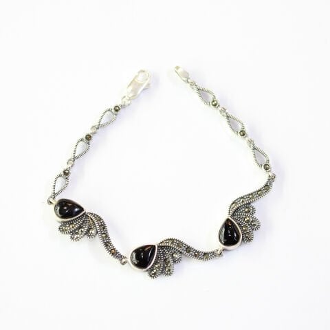 Oltu Taşı Markazit Gümüş Bileklik Model - 16