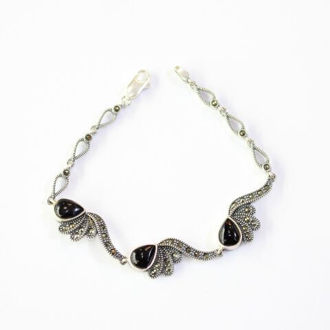 Oltu Taşı Markazit Gümüş Bileklik Model - 16