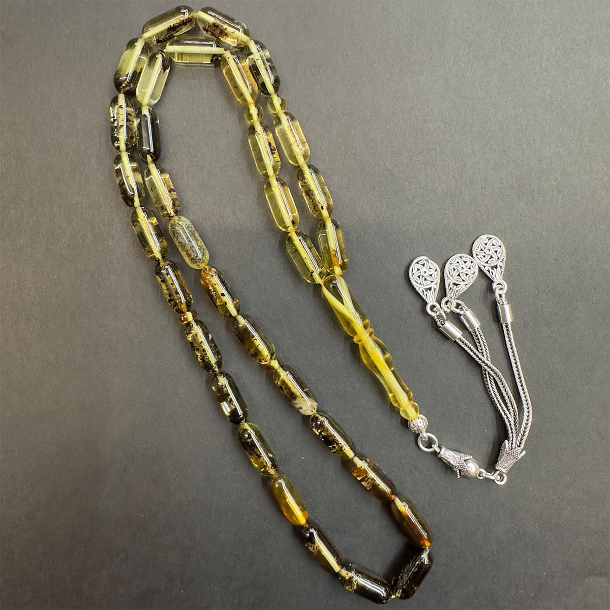 Toprak Fosilli Kaliningrad Damla Kehribar Tespih 5,5*13 (mm)