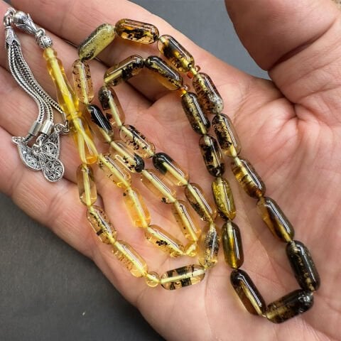 Toprak Fosilli Kaliningrad Damla Kehribar Tespih 5,5*13 (mm)