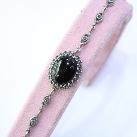 Oltu Taşı Markazit Gümüş Bileklik Model - 20