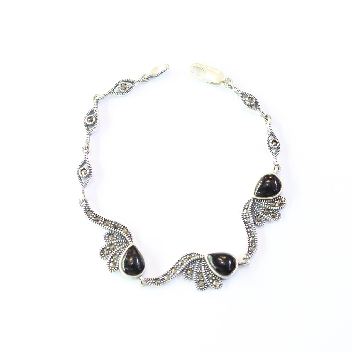 Oltu Taşı Markazit Gümüş Bileklik Model - 21