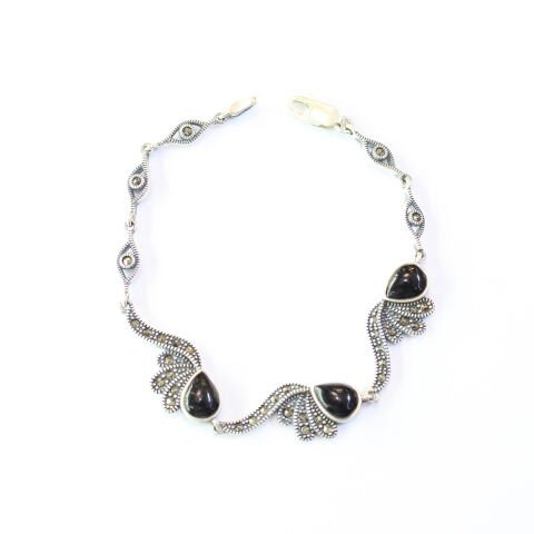 Oltu Taşı Markazit Gümüş Bileklik Model - 21