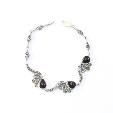 Oltu Taşı Markazit Gümüş Bileklik Model - 21