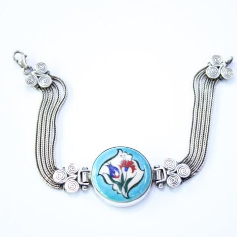 El İşi Otantik Gümüş Çini Bileklik